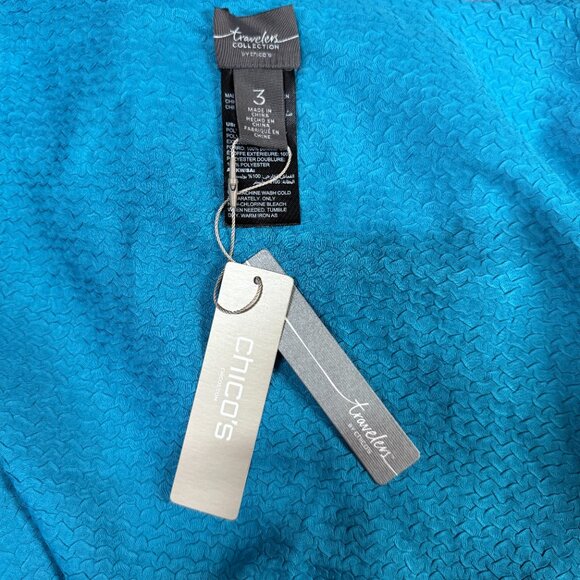 Chico's By Travelers Rev Crushed Zebra Duster Womens 3 Turquoise Gold Open Front - Picture 5 of 15